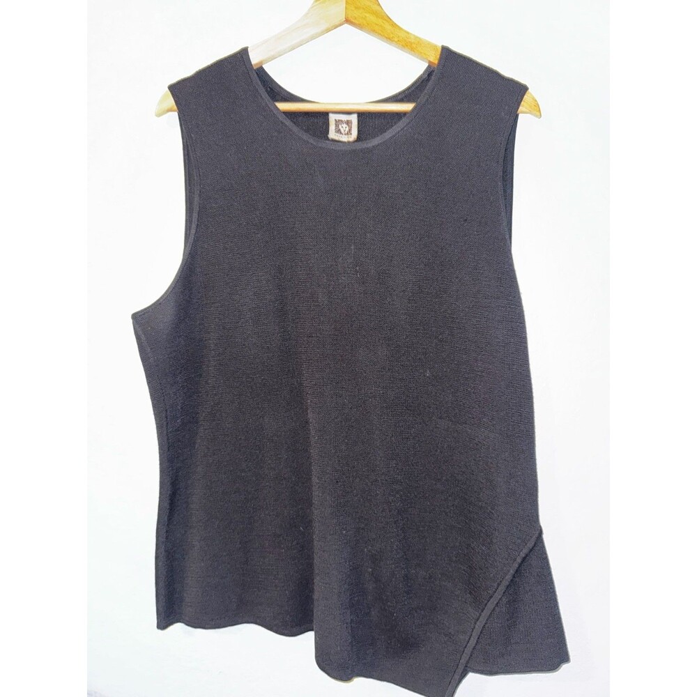 Anne Klein Womens Black Knit Sleeveless Top Asymmetrical Hem Tank Tunic Shell